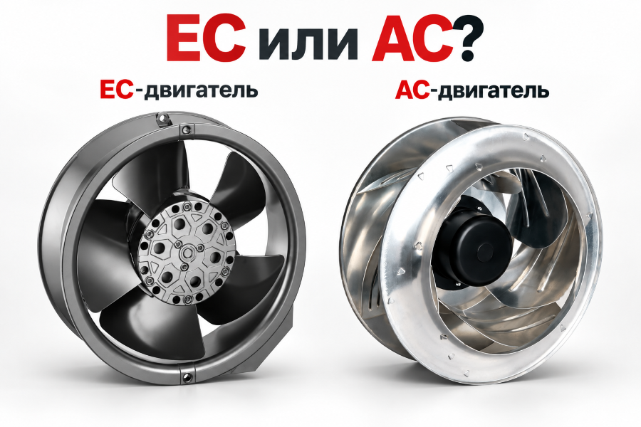 Иллюстрация вентиляторных приводов для сравнения EC- и AC-двигателей Иллюстрация вентиляторных приводов для сравнения EC- и AC-двигателей