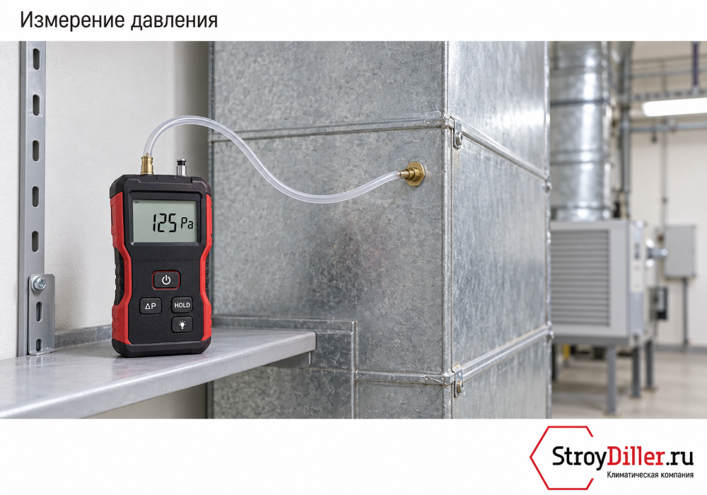 Измерение давления в воздуховоде дифференциальным манометром